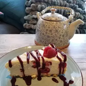 Homemade White Chocolate and raspberry cheesecake